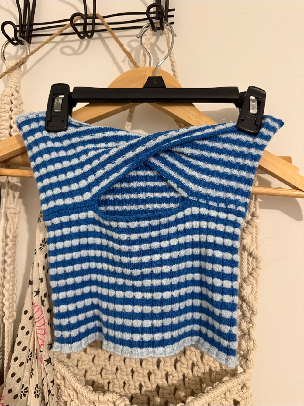 White Fox Boutique Blue & White Striped Knit Crop Top